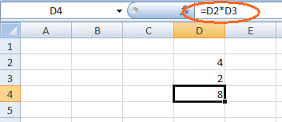 parte di un foglio Excel con evidenziato da un ellisse rosso nella barra della formula l'operazione presente nella cella D4