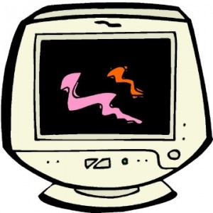 Disegno schematico di un video con sullo schermo a sfondo nero delle strisce rosa