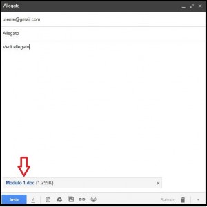finestra di Gmail con aperto un messaggio che ha un allegato