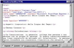 Schermata piena di comandi HTML