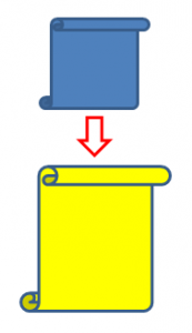Pergamena blu che dopo la modifica è gialla e più grande