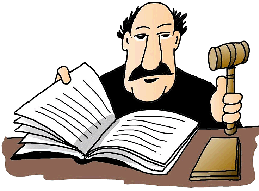 Figura di giudice con un martello in mano mentre legge un libro