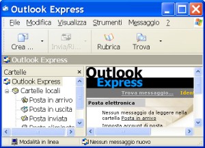 Schermata iniziale di Outook Express